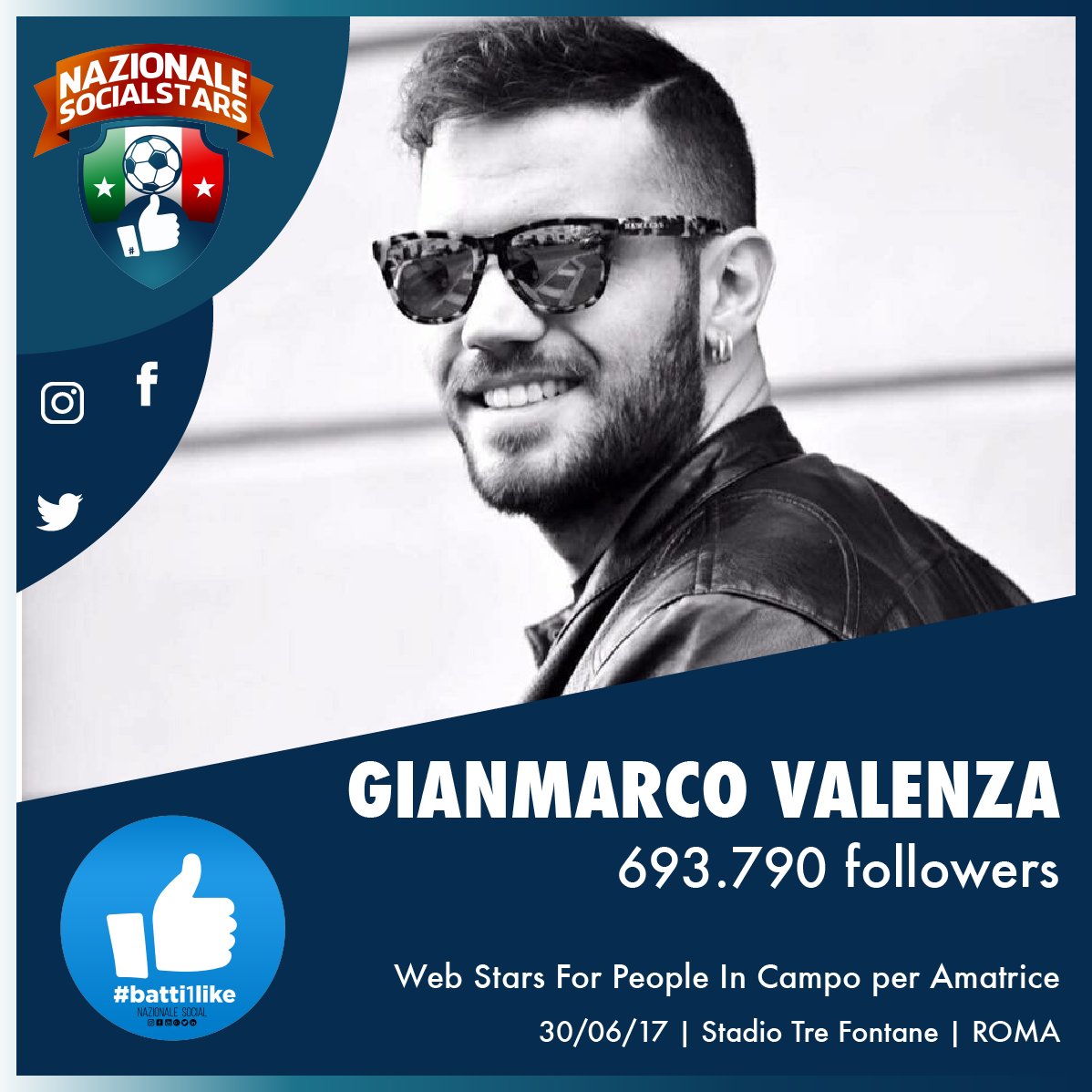 NazionaleSocial's tweet photo. New entry in #nazionalesocial: @gmvalenza 🎉🔝⚽️
Vieni a conoscerlo il 30 Giugno e fatti un selfie con lui
Biglietti: https://t.co/Tg2TThmTPc https://t.co/ocnCARVUMs