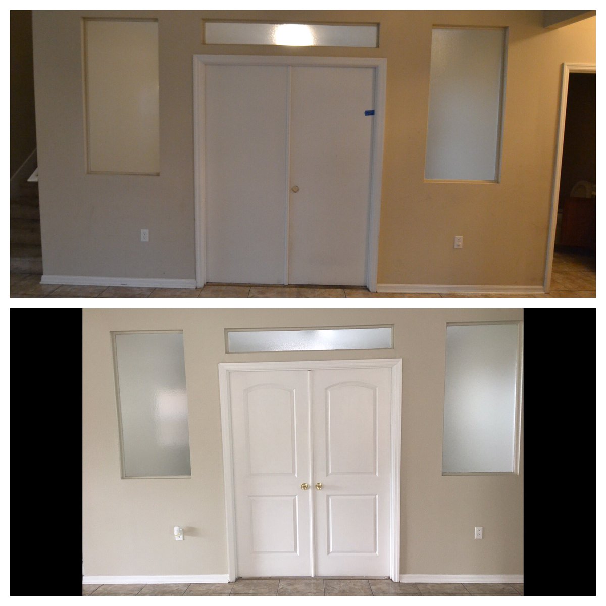 Before and After! Small Change, HUGE Upgrade! Repurposed those two doors upstairs, replacing broken doors! #DrivingValue #YesThoseAreFromHD
