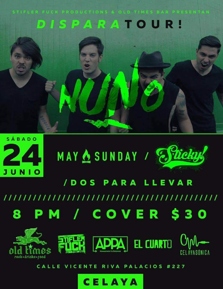 maysundayband's tweet photo. ¡Este viernes comienza el #DisparaTour! Nos vemos en Pachuca y Celaya acompañados de nuestros amigos de @NUNO_MX y @StickyMX 🔥 https://t.co/4Ytik1QCnB