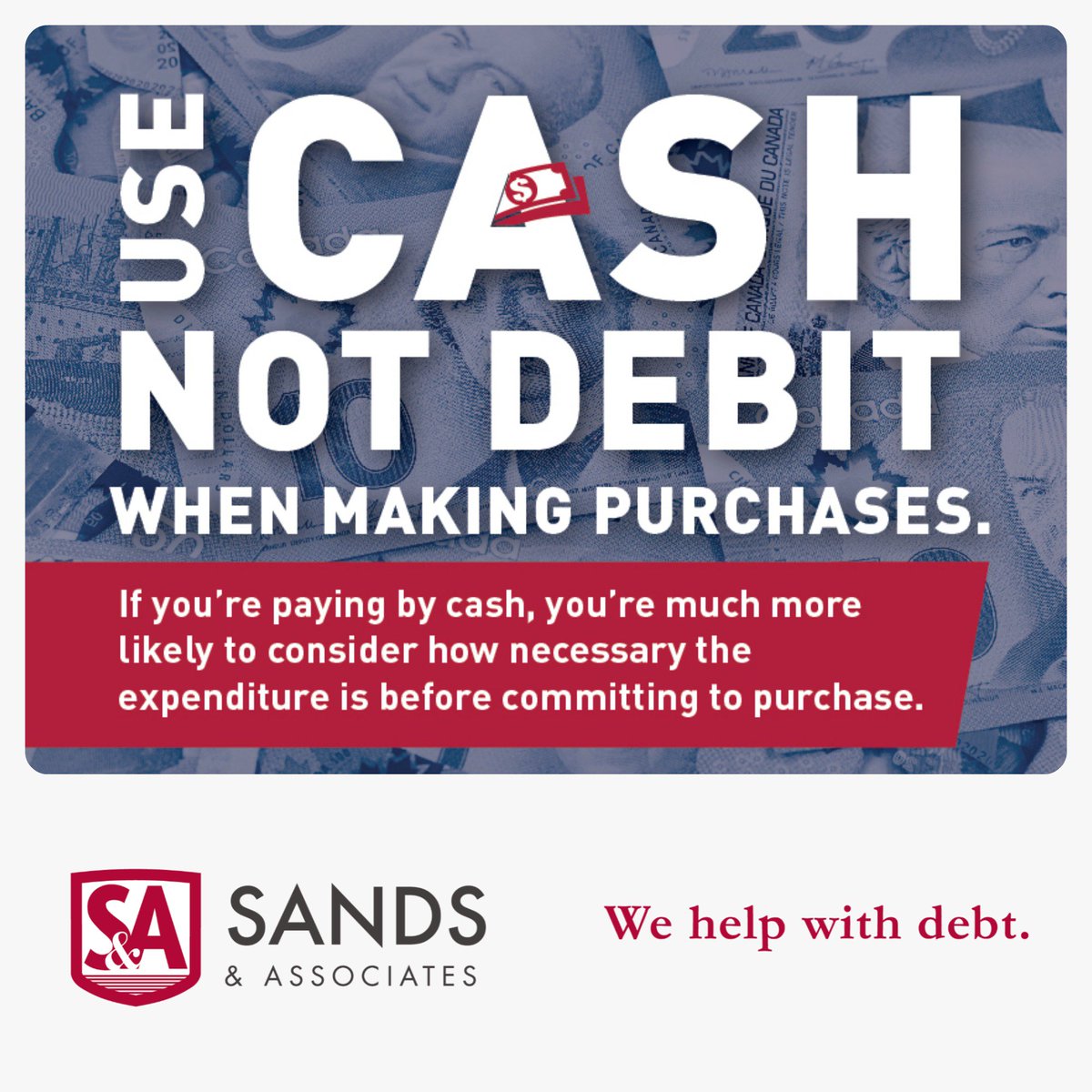 SandsTrustee's tweet photo. Use cash, not debit when making purchases...
https://t.co/ZCvWNGIzlv
#WeHelpWithDebt #SpendingTip #WednesdayWisdom https://t.co/TWZ6r6BRCg