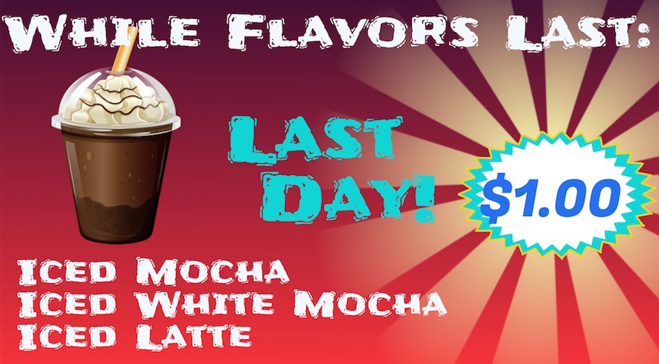spartancoffee's tweet photo. Last day! $1 drinks while flavors last! @HilhiSparts https://t.co/vzn3xpkykP