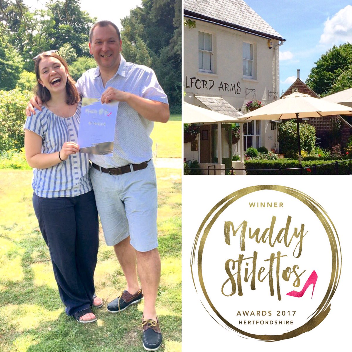 alfordarmsHP1's tweet photo. Happy Zoe &amp; Darren collecting their certificate from @muddyherts today #bestdestinationpub #Hertfordshire #Chilterns #SummerSolstice 🌞 https://t.co/01FC0zOuGm