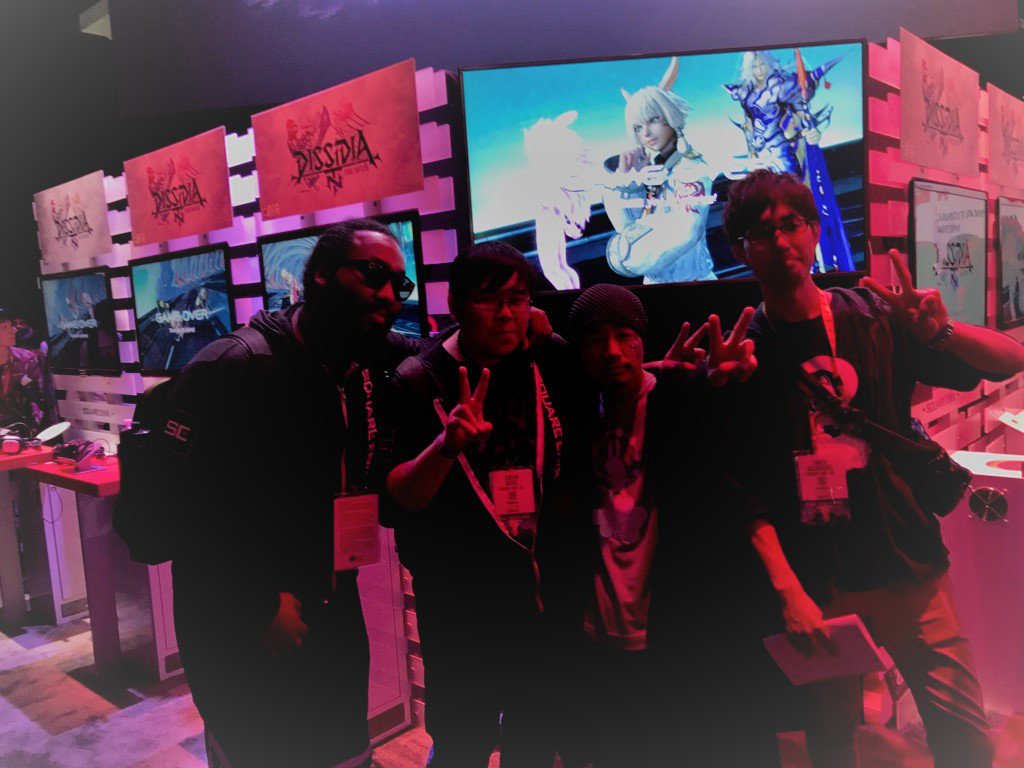 FinalFantasy's tweet photo. Flashback to #E32017! DISSIDIA FINAL FANTASY NT dev team faced off w/ fighting game champs K-Brad & Justin Wong! #Dissidia #ff30throwdown https://t.co/f1inEDSDiY