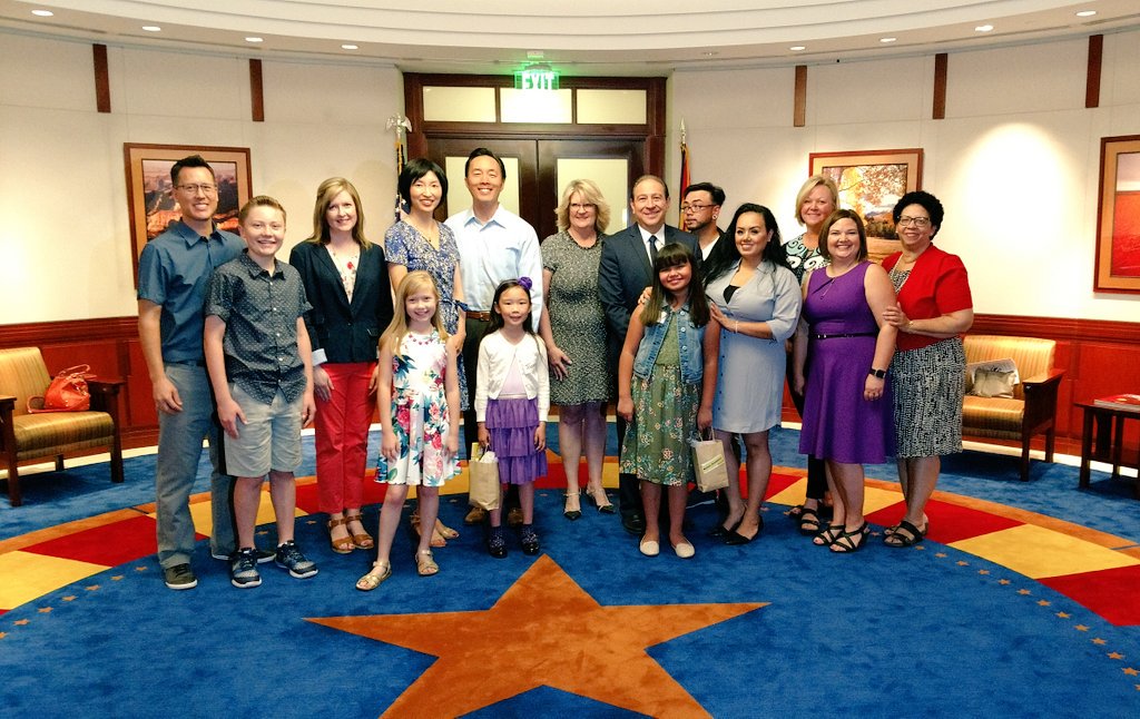 AZGovEducation's tweet image. Loved meeting @dougducey's #MyFavoriteBook winners + their parents &amp;amp; teachers at the #AZ Cap today! Congrats again, Miana, Celia, &amp;amp; Joanna!