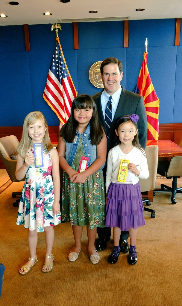 AZGovEducation's tweet image. Loved meeting @dougducey's #MyFavoriteBook winners + their parents &amp;amp; teachers at the #AZ Cap today! Congrats again, Miana, Celia, &amp;amp; Joanna!