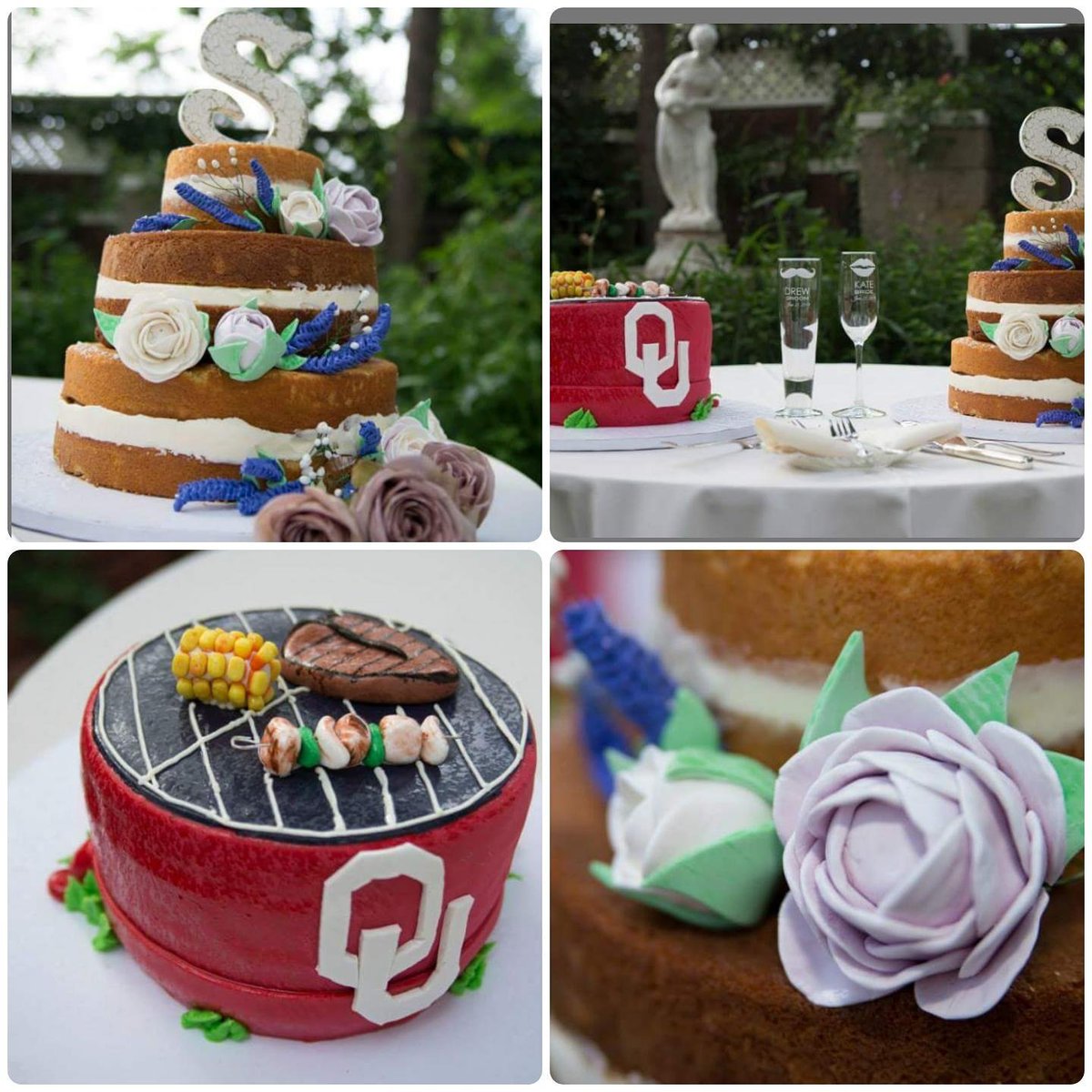 Splazoingas's tweet image. Can't believe it has been 3 years already!

Here we have the Sutton naked wedding cake and OU grill groom's cake.

#SplazoingasSweets