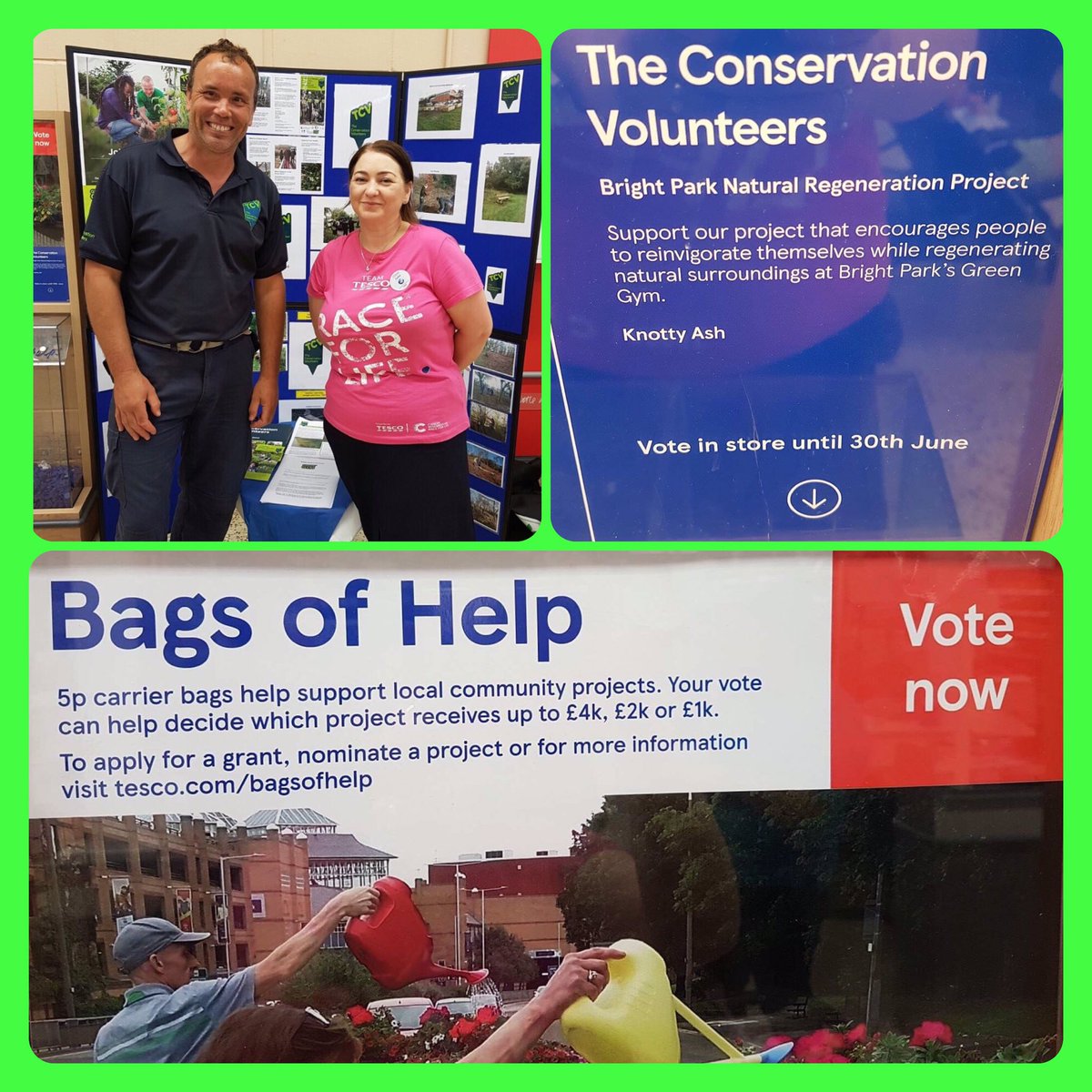 The Conservation Volunteers promoting their #bagsofhelp project😀 Support them by using your blue coin to vote next time you shop😀 <a href="/S55JNP/">Stephen Potter</a>