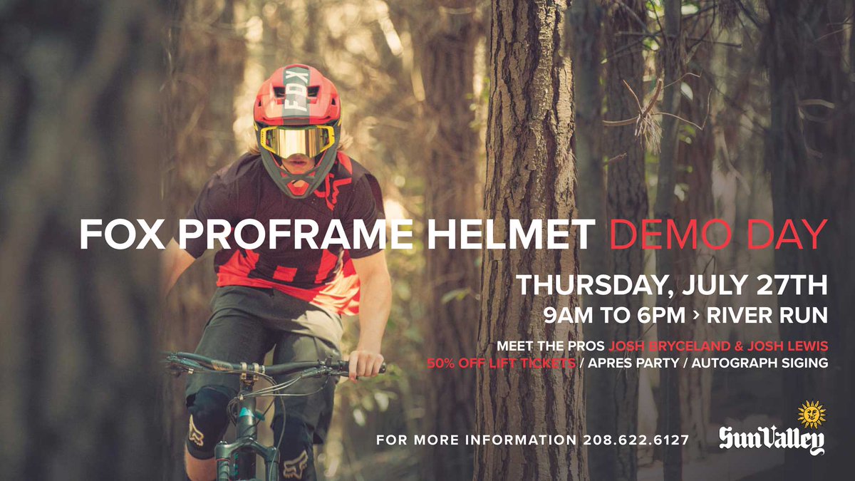 Demo the @foxheadinc PROFRAME helmet on July 27th. Meet pros @Ratboy_Bryce and @LooseDogLewis and hit the trails with 1/2 price tickets!