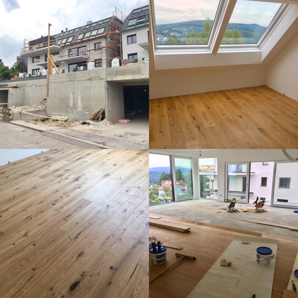 HolzRepublic's tweet photo. Another busy hot day and another exclusive project where for which the investor chose our 19cm wide rustic oak plank. https://t.co/MsYNSkOXWE