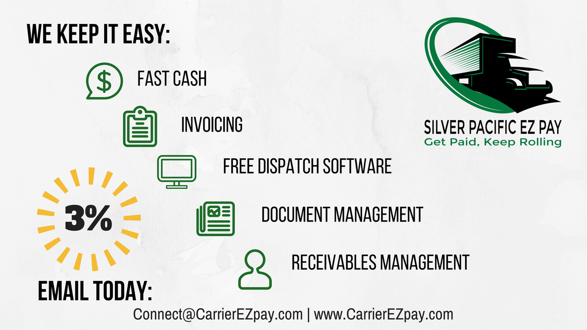 CarrierEZpay's tweet photo. Are you looking to save time? Let us help, receive fast #CASH, a dispatch software, invoice management &amp; much more! Contact us &amp; start today https://t.co/FpGUA9klUN