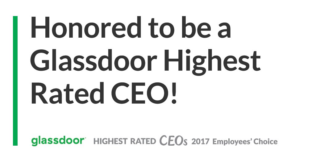 Paylocity's tweet image. We’re ecstatic to see Steve Beauchamp on the list of Highest Rated CEOs. Thanks to everyone who shared feedback on @Glassdoor #TopCEOs #PCTY
