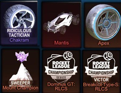 Killerno7RL's tweet image. GIVE AWAY TIME! 

Follow &amp;amp; Retweet to enter!
RLCS limited items + white Chakram ( Certified ) + black Mantis
ENDS: 06/26/2017