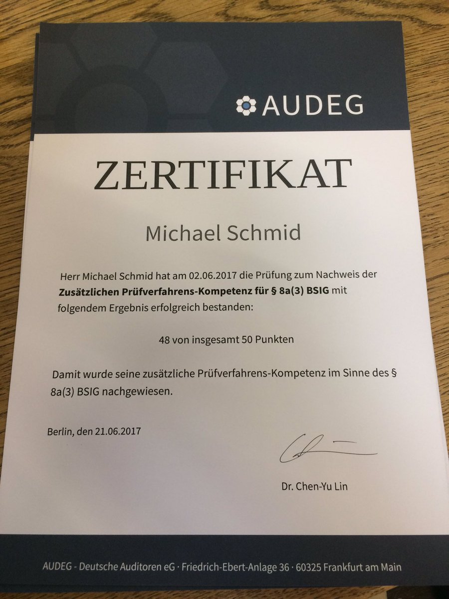 sigmapert's tweet photo. Schulung zu #BSIG8A #Prüfverfahrenskompetenz gemäß 8a #BSIG @audeg_de bestanden - weiter gehts im Juli und September https://t.co/tCWFbXrqsp https://t.co/NQGtYuBZXf
