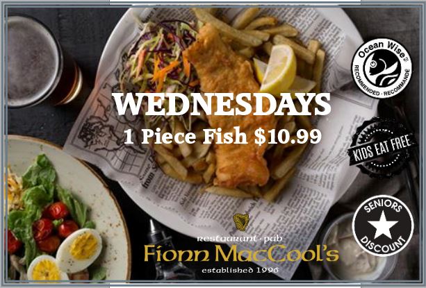 fionnmaccools1's tweet photo. #Wednesdays #DailyDeals #Orangeville #Fionns #KidsEatFree #SeniorsDiscount #CodNchips $10.99 @OceanWiseLife #sustainability #GoodFoodJourney https://t.co/lHbnCCx50n