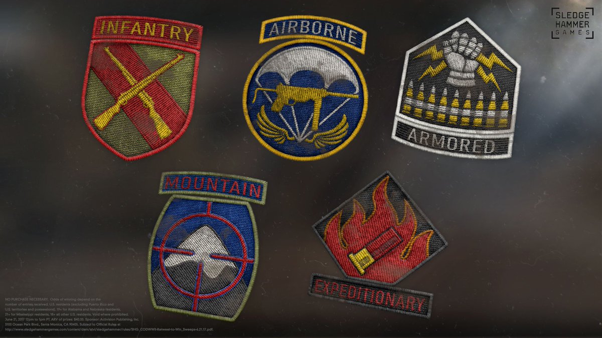 SHGames's tweet image. Hey #HammerHeads! We are giving away 4 sets of #CODWWII patches! RT by 1PM PT for a chance to win a set. Rules: bit.ly/2rSxd7h