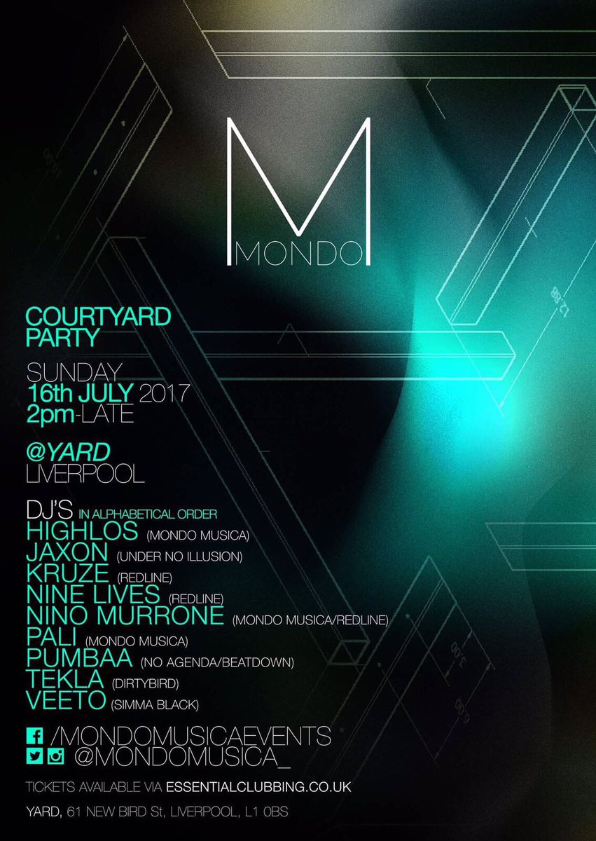 The Courtyard Party @ YARD

Sunday 16th July

2pm - Late

Tickets:
essentialclubbing.co.uk/mondo

#Techno #TechHouse