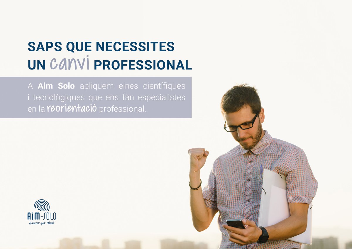 AIMSOLO's tweet photo. Descobrim el teu #talent, dissenyem un nou pla de carrera, entrenem les competències i et #reorientem per assolir l'#èxit professional https://t.co/iKa1sRzQtD