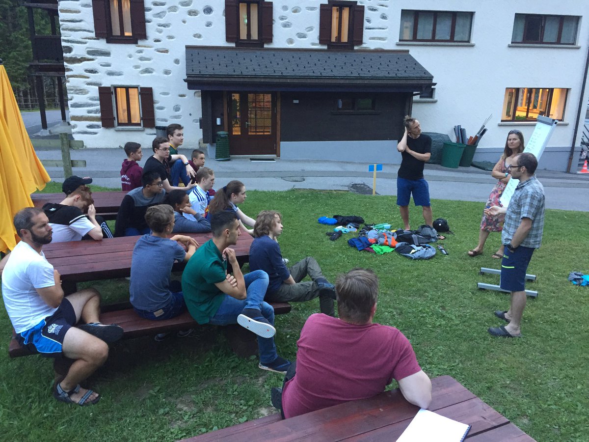 Advanced trekking receiving their equipment briefing on day 1. Let the Tour of Le Grand Muveran Commence <a href="/NAE_Expeditions/">NAE Expeditions</a> <a href="/bis_ad/">BIS Abu Dhabi</a>