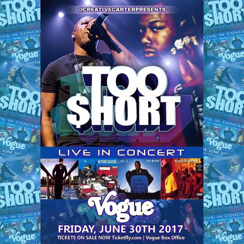 Boom1029Indy's tweet photo. Boom 102.9 and @CreativeCarter2 present @TooShort June 30th @TheVogue! Tickets coming up at 5pm with Jay Rio #boomindy #creativecarter https://t.co/uREWFuOqG2