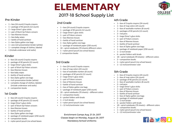 Psja Isd On Twitter Check Out The 2017 18 School Supply Lists For Psja Elementary And Middle School Students Psja Supply List 2022