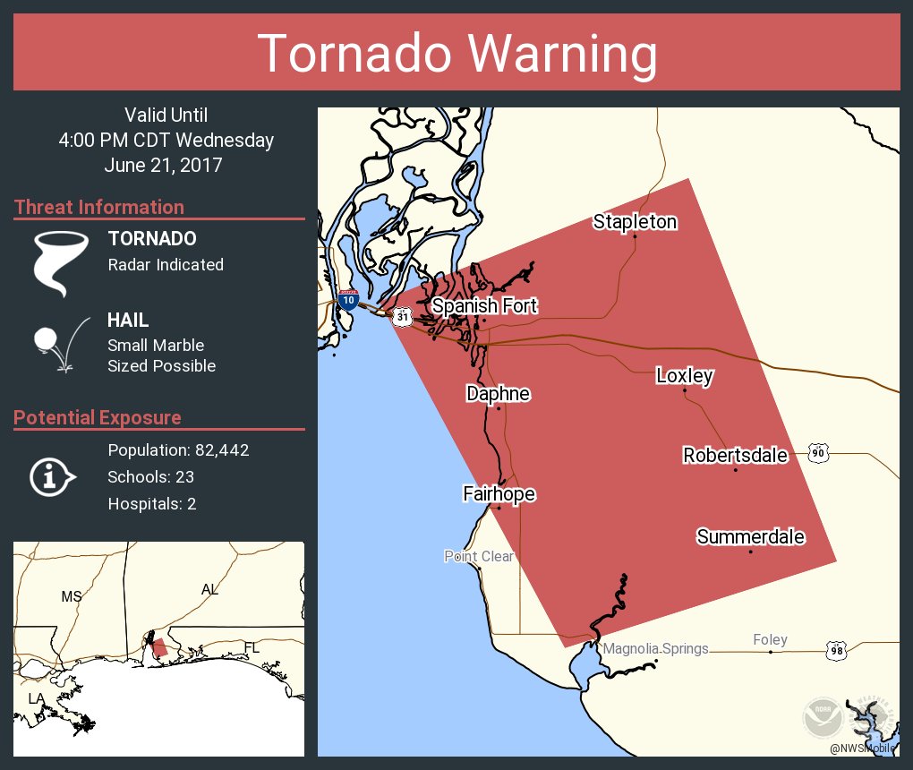 Tornado Warning Tornado Warning including Daphne AL, Fairhope AL