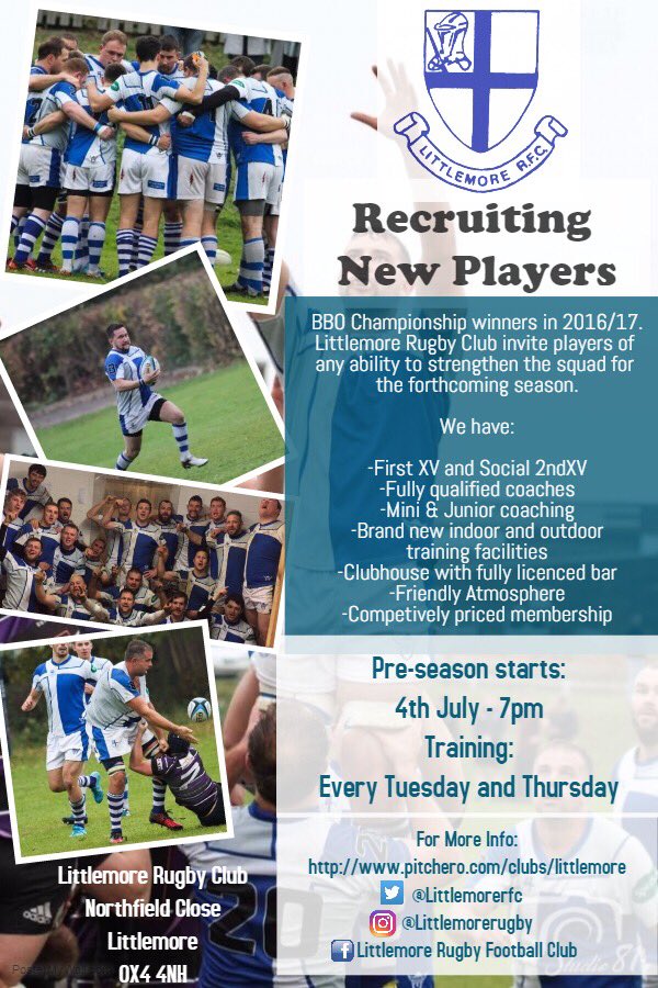 Littlemorerfc's tweet photo. 🔵⚪️🏉 The new #Rugby season is fast approaching, with pre season #training starting in July. We invite you to come along and give it a shot https://t.co/CTDHzDmlMa