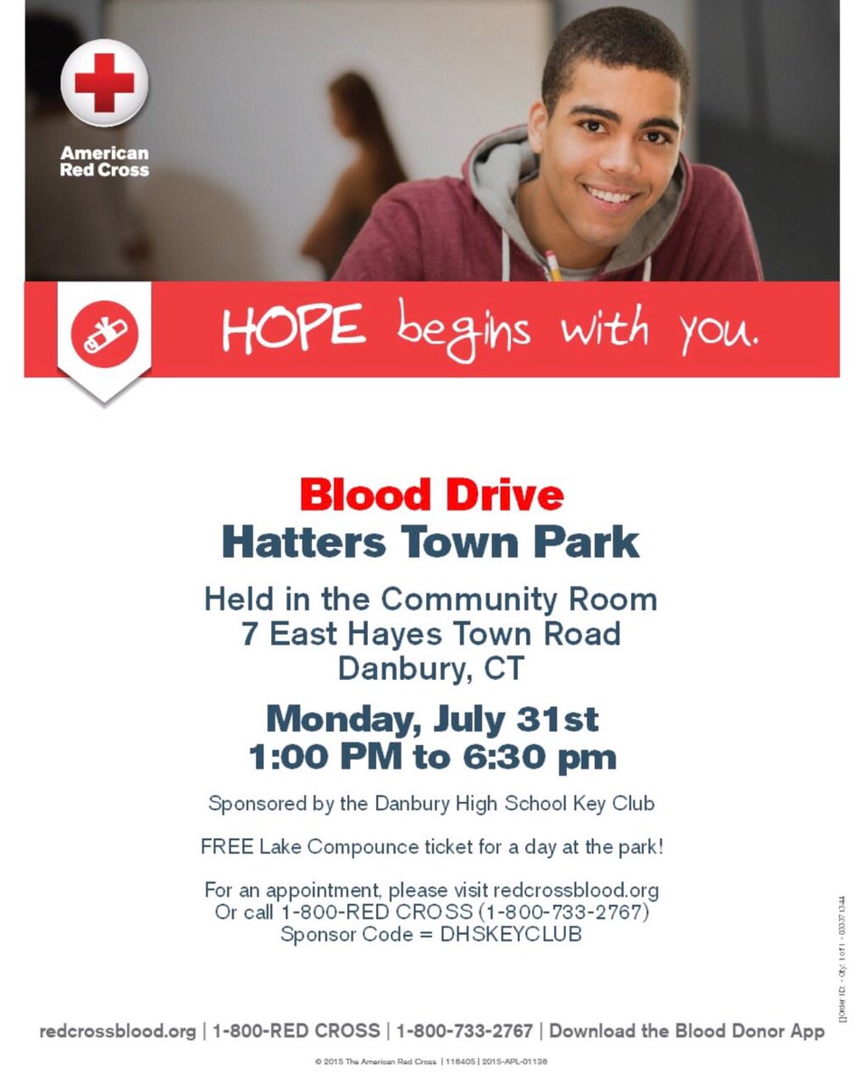 DanburyKeyClub's tweet photo. It's time for our annual blood drive! Make your appointment at https://t.co/3VrXQPDvVs with the sponsor code below or call 1-800-733-2767! https://t.co/JPw7USqCpp