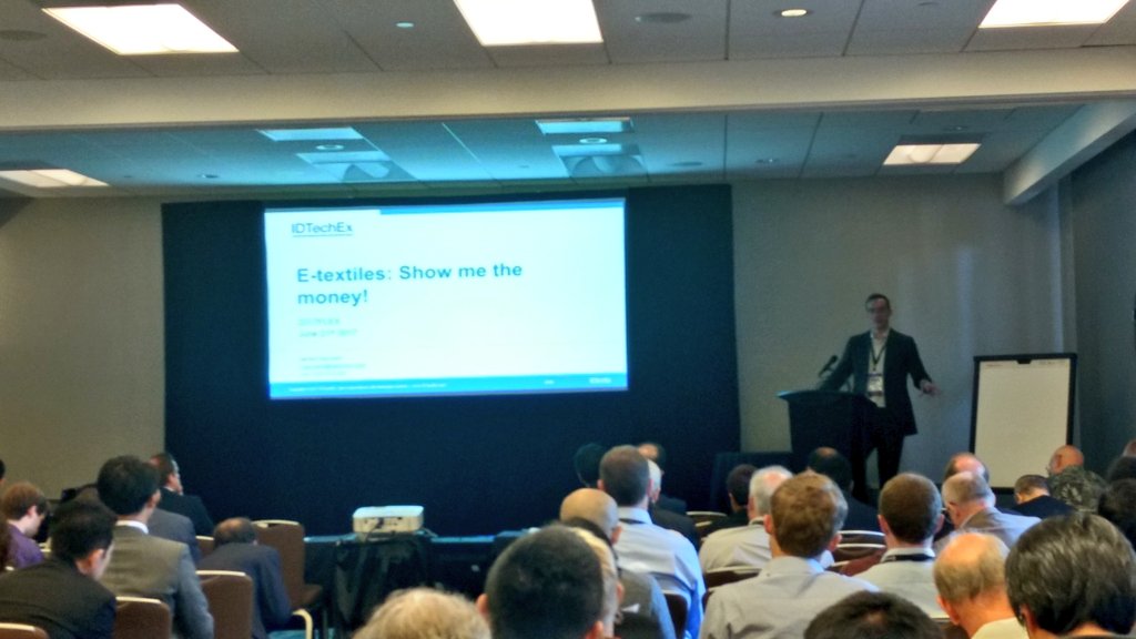GChansin's tweet photo. Now @jhayward__ is presenting "E-textiles: show me the money!" at #2017FLEX https://t.co/WeKpWs2QFY