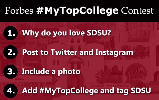 SDSU's tweet photo. Why do you love @SDSU?  @ForbesEDU wants to know! Tag us and use #MyTopCollege to share your 🔴 and ⚫️ pride! https://t.co/Qzfx1F9tnb