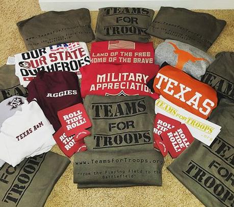 Teams_4_Troops's tweet photo. #AnotherOne - thanks to @Seminoles @TAMU @UTAustin for the shirts and @UofAlabama for the koozies. https://t.co/KKLj68NRam