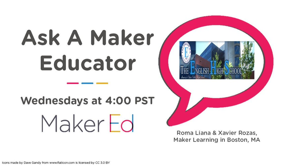 MakerEdOrg's tweet image. TODAY 4pm PT on #AskAMakerEducator! #LearningStudios educators from @BostonSchools chat abt #robotics &amp;amp; #makered: bit.ly/2sCeLgh