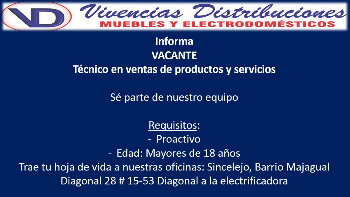 Vivencias5's tweet photo. #vacante #vacantes #sincelejo #sucre #empleo #ingresos #familia #majagual https://t.co/ug5tbzdGZN