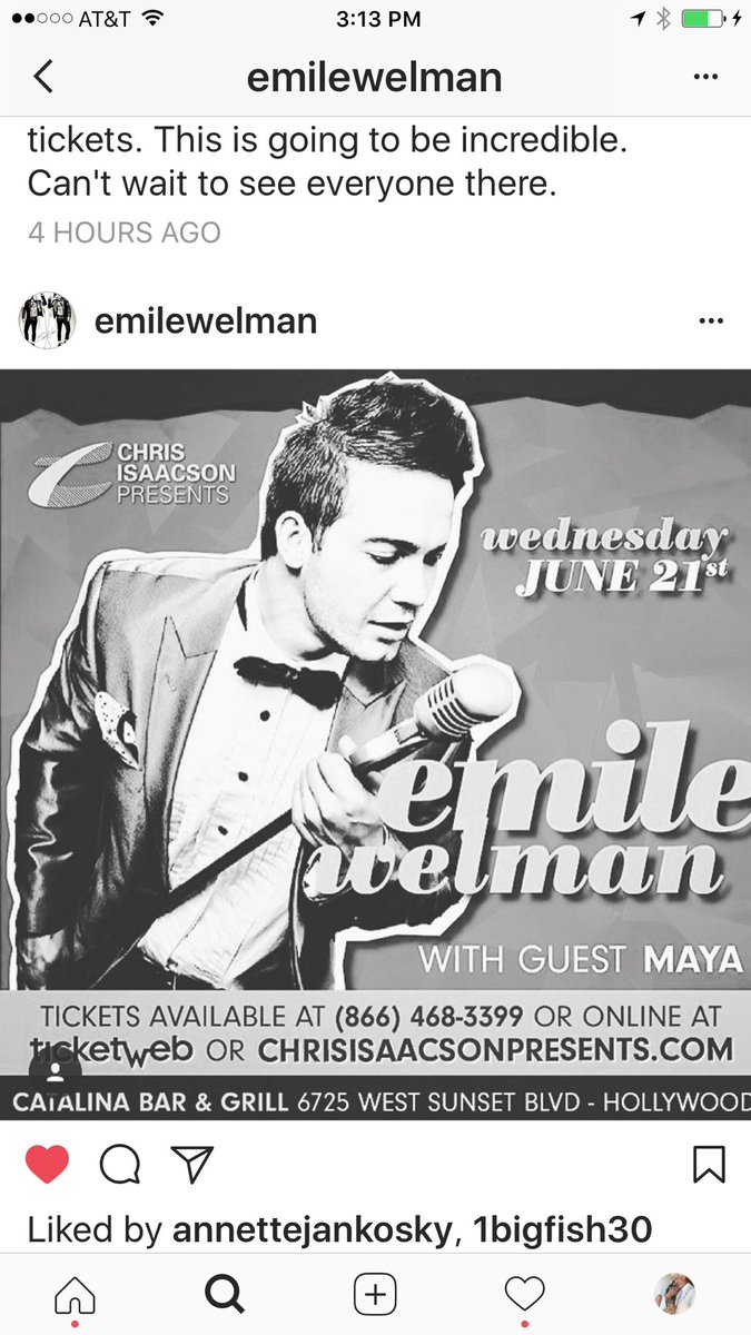 Ohhh what I'd do to be in LA to be able to see Emile Welman tonight at Catalina Bar &amp; Grill! Go if you can. Best male singer around!