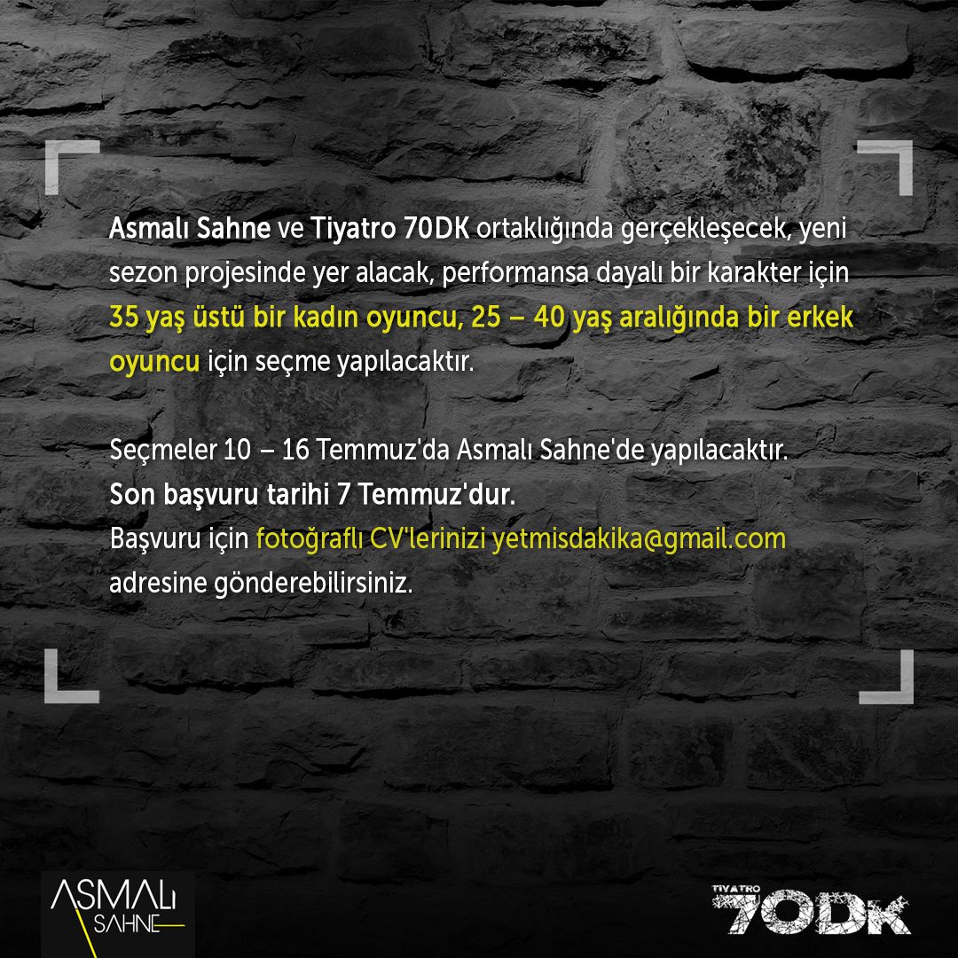 Seçmemiz var! Başvurularınızı bekliyoruz...
#oyuncusecmeleri #auditions #tiyatro #70DK #asmalısahne