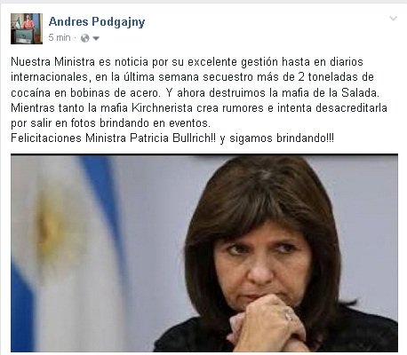 Vidalistas's tweet photo. La verdad!, Felicitaciones a Pato Bullrich. Le está cerrando la boca a unos cuantos! 2 toneladas de cocaina y ahora la Salada.
@PatoBullrich https://t.co/VSl6aB4DnM