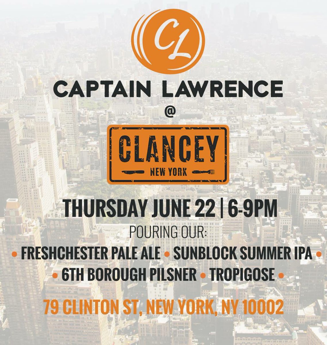 Our <a href="/cptlawrencebeer/">Captain Lawrence</a> #taptakeover featuring #Tropigose &amp; more is Thursday! Unlock our <a href="/untappd/">Untappd</a> badge! <a href="/CraftBeer_NY/">Craft Beer New York</a> <a href="/MBDCraft/">Manhattan Beer Craft</a> <a href="/lowereastnyc/">Lower East Side</a>