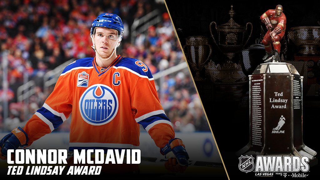 NHL's tweet photo. Connor McDavid wins the Ted Lindsay Award as the Most Outstanding Player as voted by the @NHLPA. #NHLAwards https://t.co/jiSa3rMcii