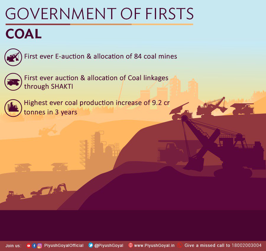 PiyushGoyal's tweet photo. In the last 3 years, Govt's major reforms have helped the Coal sector in achieving highest ever increase in coal production of 9.2 cr tonnes https://t.co/SUJVxJqOub