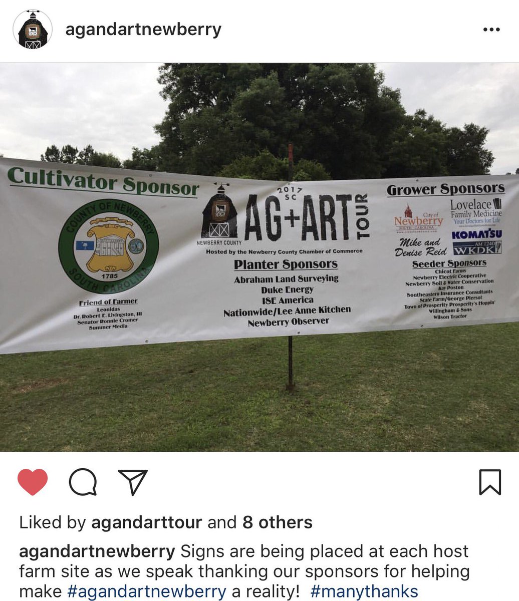 survey_sc's tweet photo. Thrilled to be a sponsor of the inaugural Newberry Ag+Art Tour! #agarttour #agritourism #newberry #newberrysc #surveysc https://t.co/7WJspgyItD