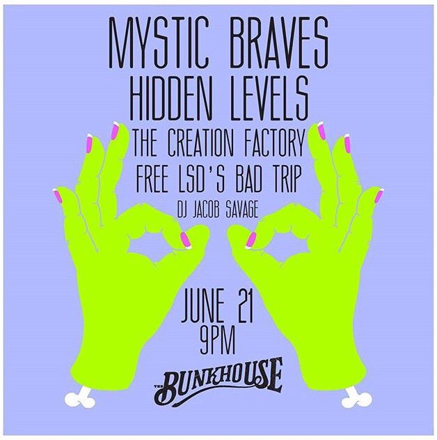 NeonReverb's tweet photo. Tonight 6/21! @MysticBraves w/ #TheCreationFactory and @Hidden_Levels at The @BunkhouseLV in #dtlv! Spread the word! https://t.co/xwgNSDyDeE https://t.co/qE8sPukxsT