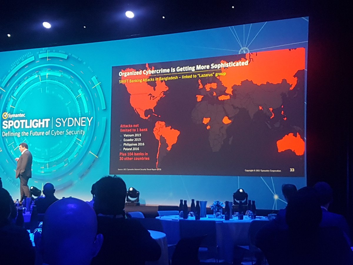 channelcam's tweet photo. #symantec spotlight keynote joining the dots of individual #cyberattacks like #lazarus to see scale of problem https://t.co/P8RgihOzXh
