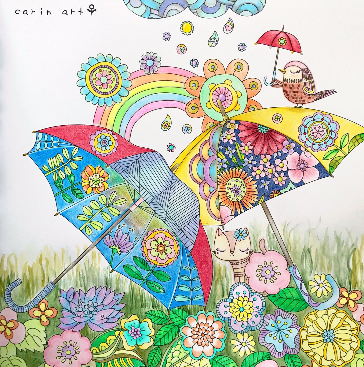Twitter पर Carin 6 21 完成 No 3 こねこのかくれんぼ より 梅雨らしく傘の図案を選んでカラフルにしてみましたが 現実は空梅雨気味 コロリアージュ Coloriage 大人の塗り絵 大人のぬり絵 おとなのぬりえ 塗り絵 ぬり絵 ぬりえ