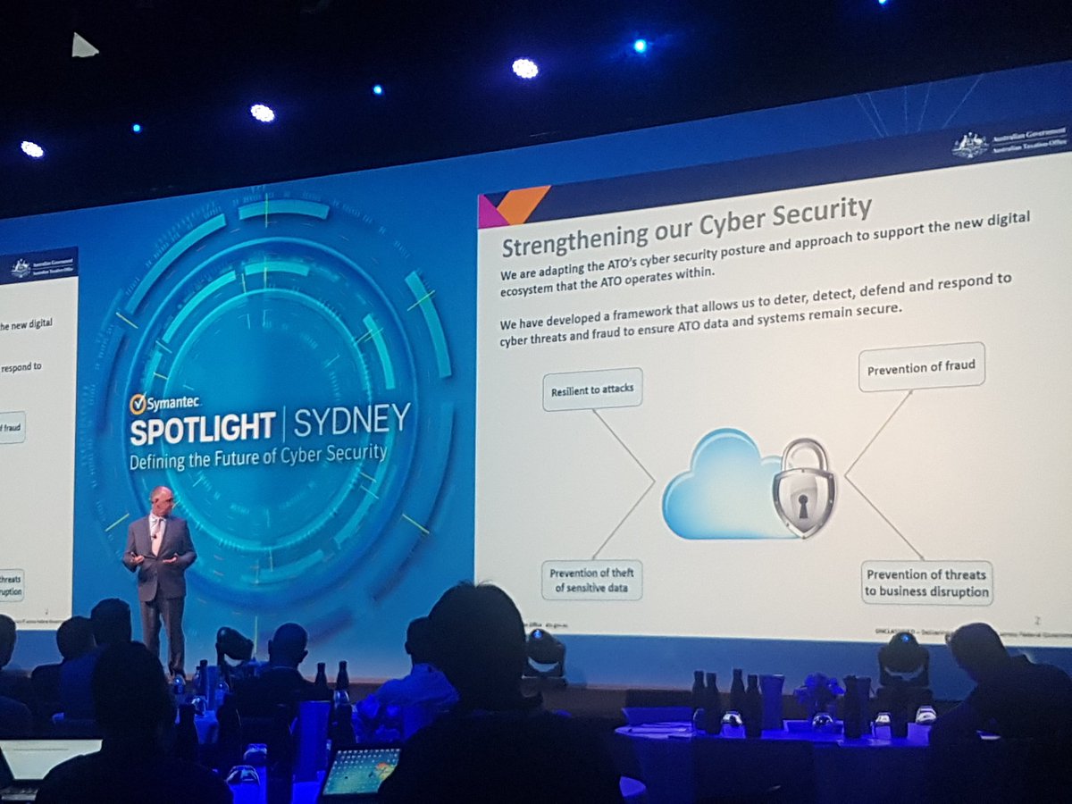 channelcam's tweet photo. #symantec spotlight keynote from ATO #cybersecurity begins with cultural thinking change not as a single end outcome https://t.co/2Vb6A2isNp