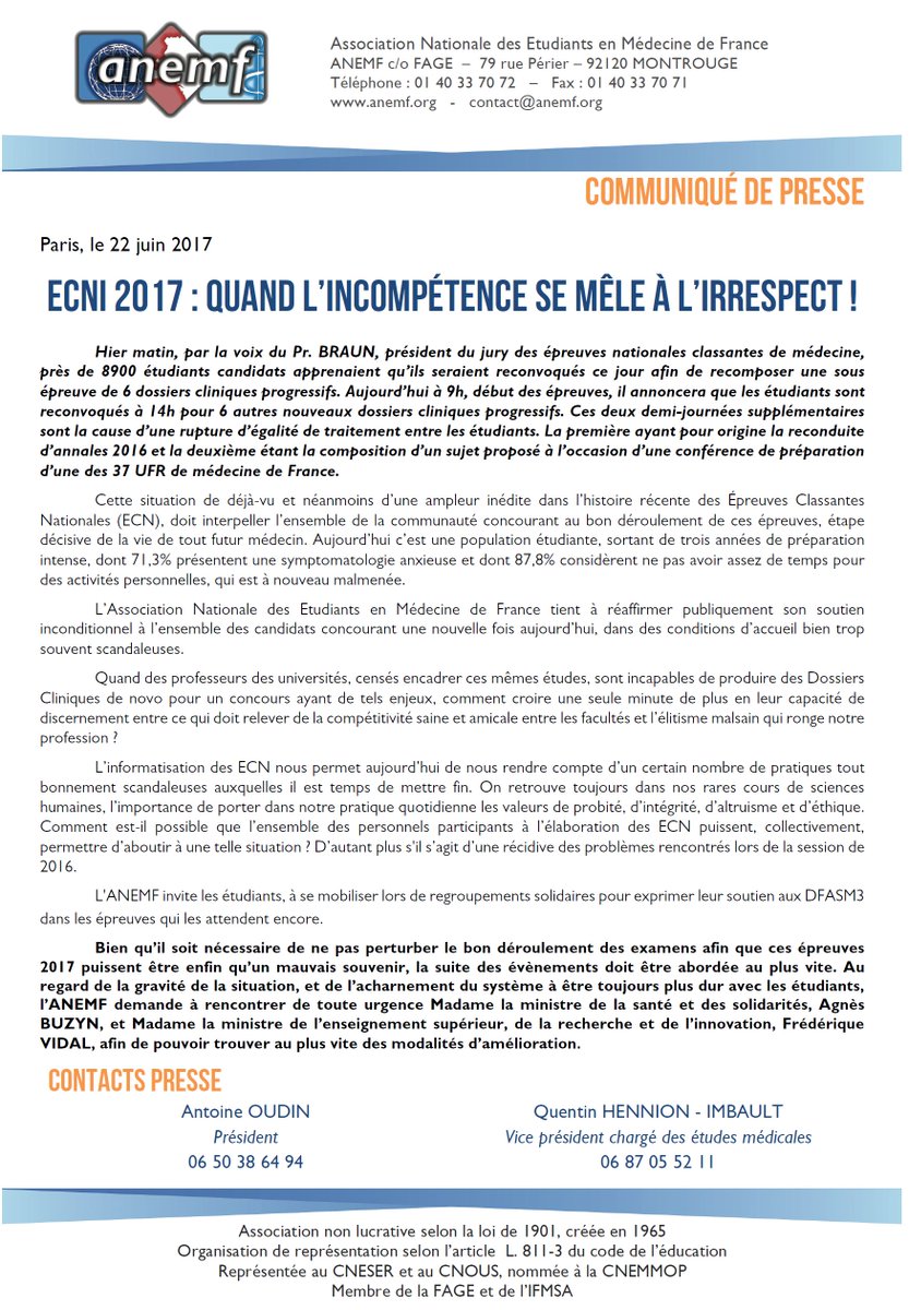 CP #ECNi2017 : Quand l'incompétence se mêle a l'irrespect!
Une deuxième épreuve annulée, le scandale continue.
De tout cœur avec les DFASM3