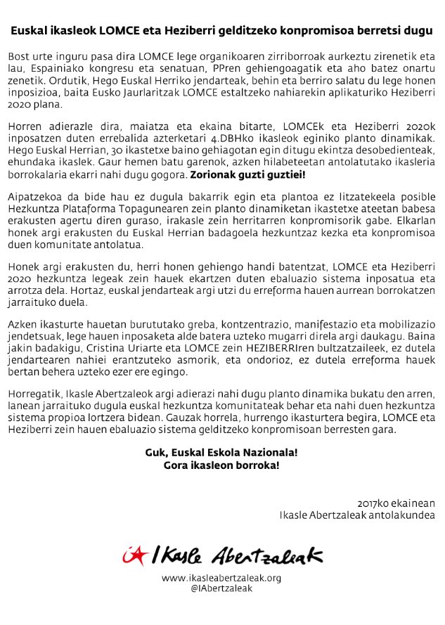 IASozialista's tweet photo. @topatu_eus @IAGasteiz @Hezk_Topagunea @IAsakana @BidasoakoIA @IrunerrikoIA @IaBarakaldo @IATolosaldea @IABilbo @DonostiakoIA @LizarrakoIA GUK EUSKAL ESKOLA NAZIONALA! GORA IKASLEON BORROKA! https://t.co/xxr9fiNnaJ