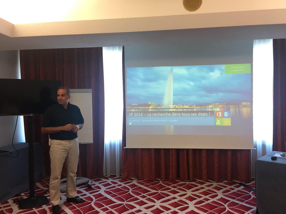 aOSComm's tweet photo. Ran Mellul @Altran_Swiss nous parle de la #recherche #SharePoint #aOSGeneve https://t.co/vdCmkL328z