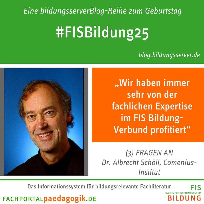 FachportalPaed's tweet photo. #FISBildung25:FRAGEN AN Dr. Schöll,Comenius-Institut,über die Zus.arbeit im #FISBildung-Verbund #bildungsserverBlog https://t.co/ZIXYvhinNo https://t.co/5F8Eu8IDqL