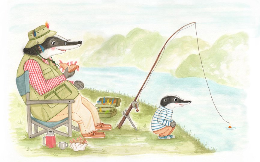 AmyAdeleillo's tweet photo. Fishing with Grandpa - having a play with traditional and digital together #kidlitart #childrensillustration #picturebookillustration https://t.co/6dPAXIKgPV