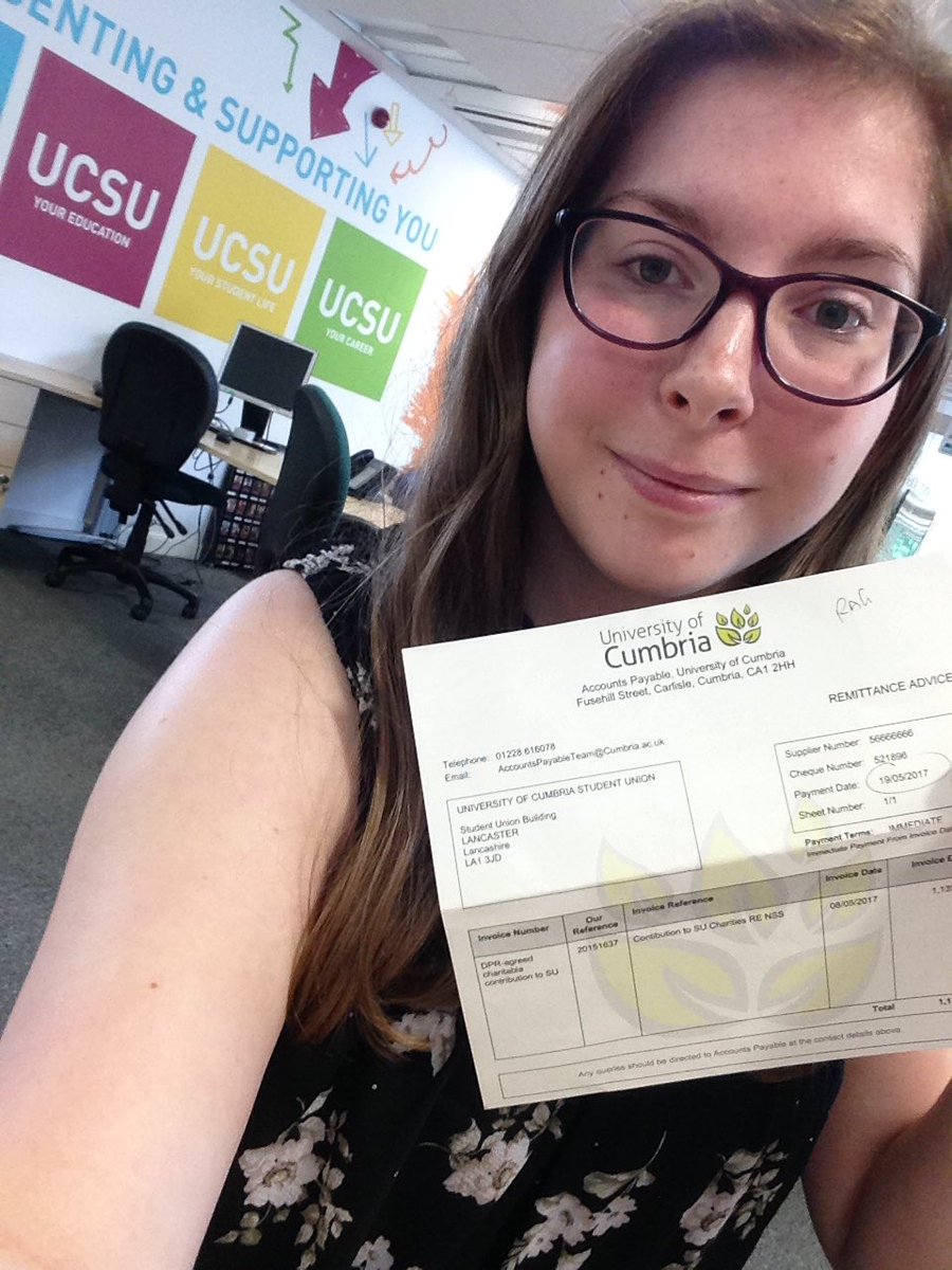 UCSU Student Groups (@ucsugroups) on Twitter photo Sophie @RagUcsu is looking very happy to receive a big cheque from <a href="/CumbriaUni/">University of Cumbria</a> - thanks to everyone that supported by completing the NSS! Sophie @RagUcsu is looking very happy to receive a big cheque from <a href="/CumbriaUni/">University of Cumbria</a> - thanks to everyone that supported by completing the NSS!