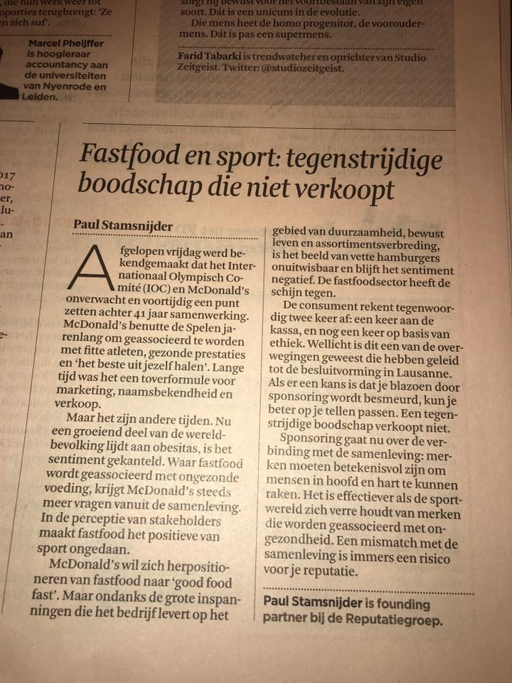 Een mismatch met de samenleving is een risico voor je reputatie: zie de breuk tussen <a href="/McDonalds/">McDonald's</a> en IOC